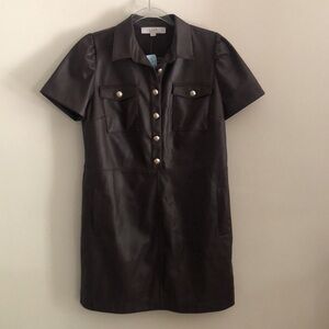 Ann Taylor LOFT Faux Leather Brown Casual Dress